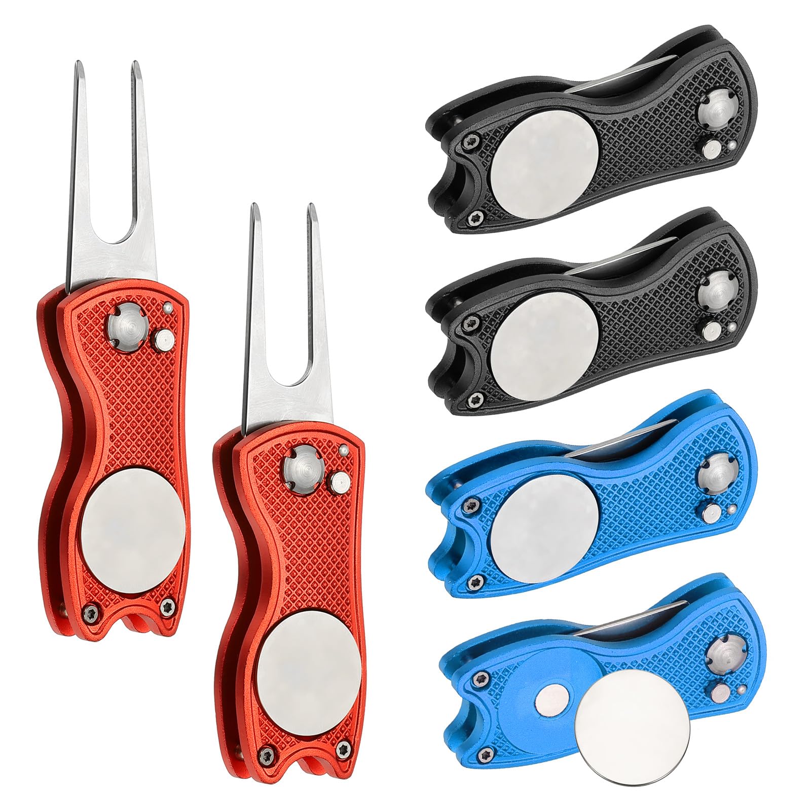 PATIKIL Strumento di riparazione per divot da golf pieghevole in metallo con marcatore magnetico forcella acciaio inox