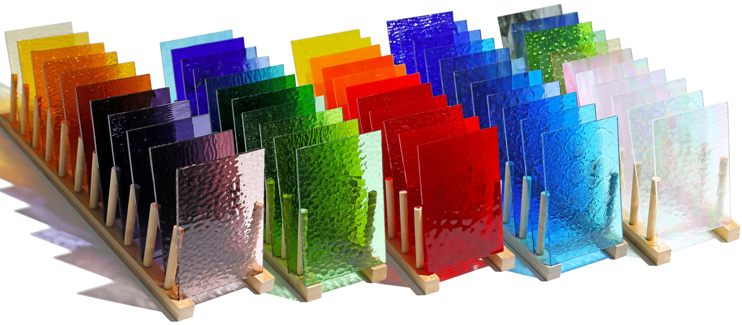 CHICSHIS 50 PCS Transparent Stained Glass Sheets for Crafts, 4"x6" Assorted Textures and Colors, Cathedral Mosaic Glass Pack, Brilliant Glass Tiles for DIY Art and Mosaic Tiles Projects