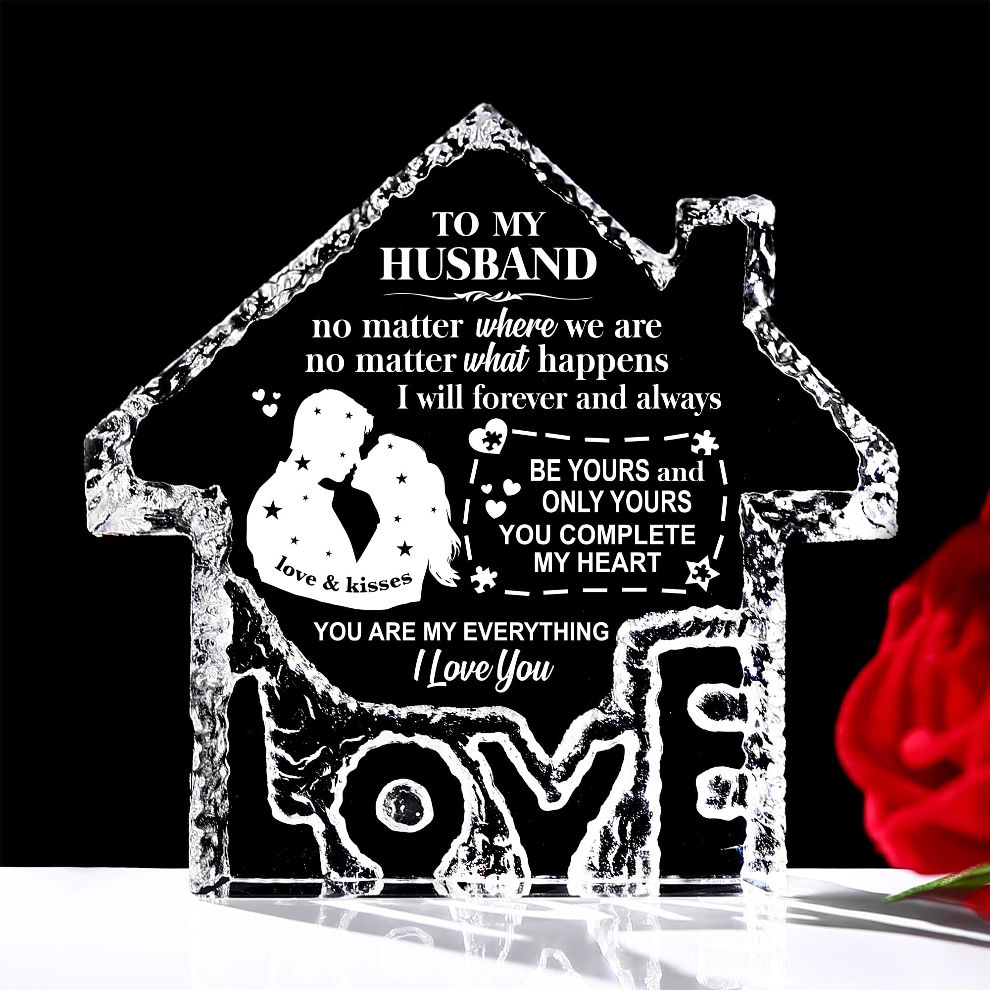 hibeauti Christmas Day Husband Gifts, Crystal House Shaped Gift for Husband from Wife, Engraved with Romantic Love Message, Ideal for Celebrating