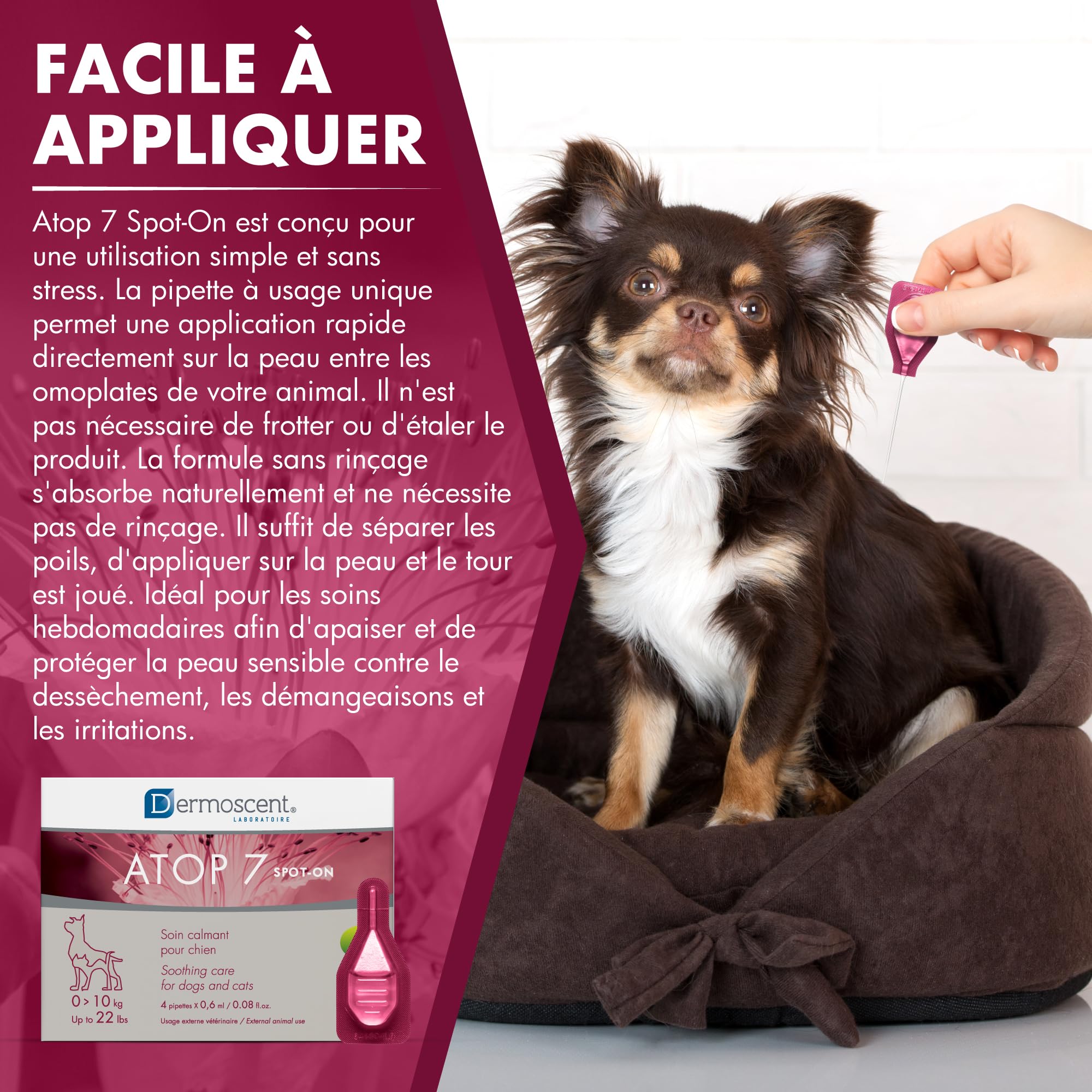 ATOP 7 Spot-on pour Chiens & Chats 0–10 kg | Soin Apaisant sans Rinçage | 4 Pipettes x 0,6 ML | Dermoscent