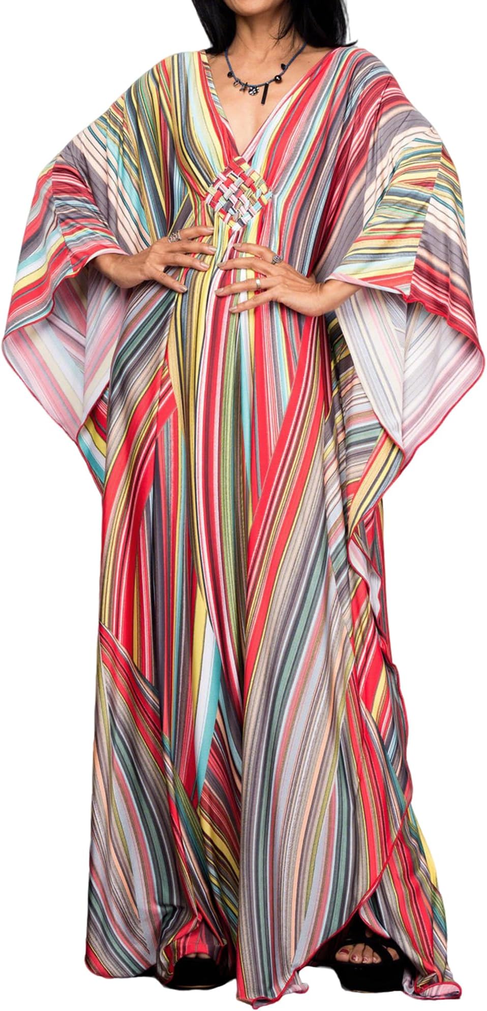 Women Print Beach Kaftan Dress Short Sleeve Plus Size Bathing Suit Cover Ups