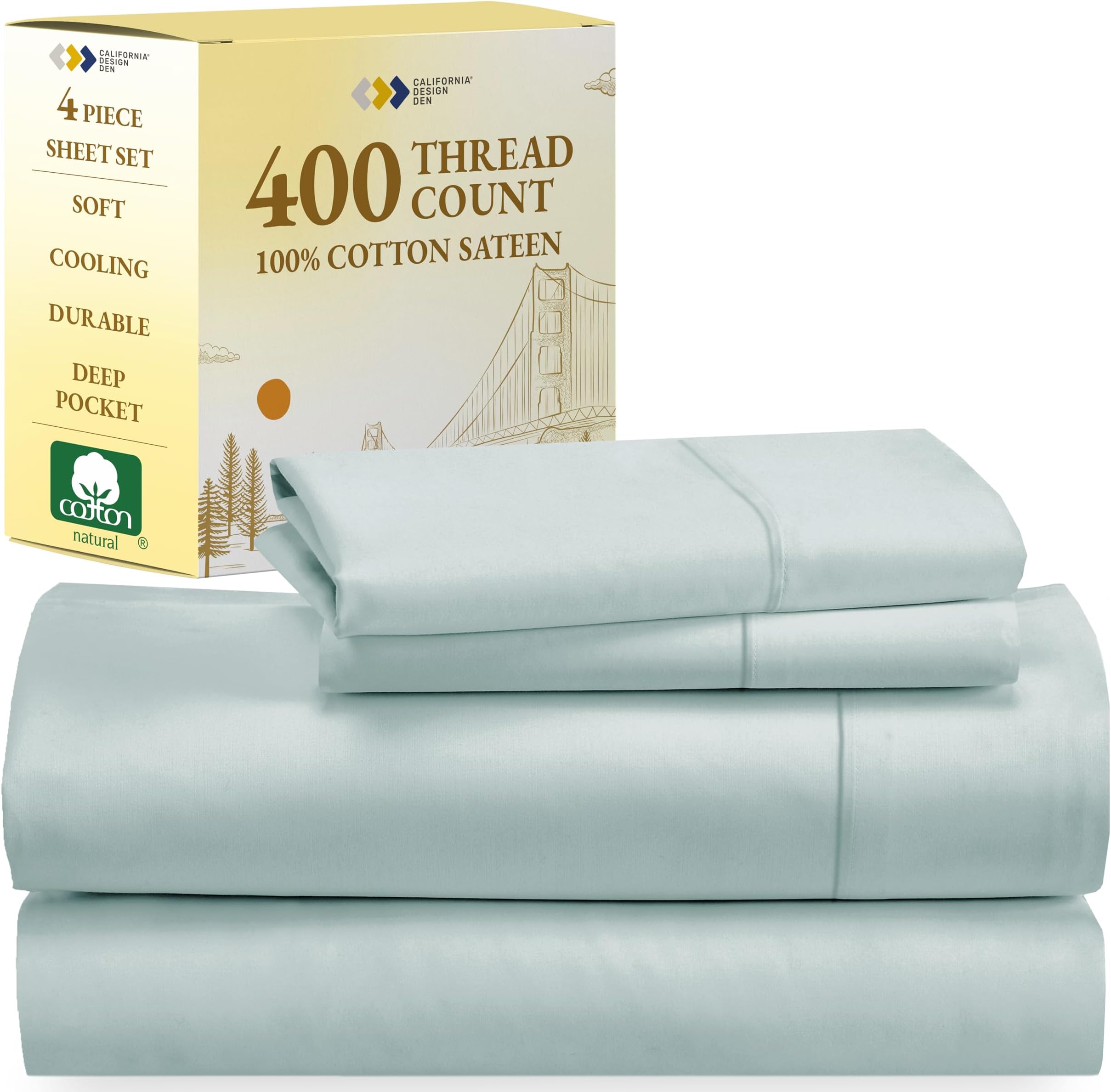California Design Den400 Thread Count Cotton Sheet Set, King, 4 Piece