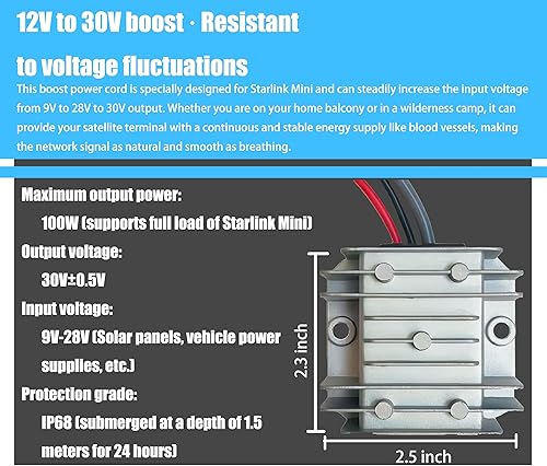 Miniatura 2 de Adaptador Starlink Mini de 12 V, convertidor de 12 V24 V a 30 V 3.5 A con cable de alimentación de CC, cable adaptador de alimentación de entrada de
