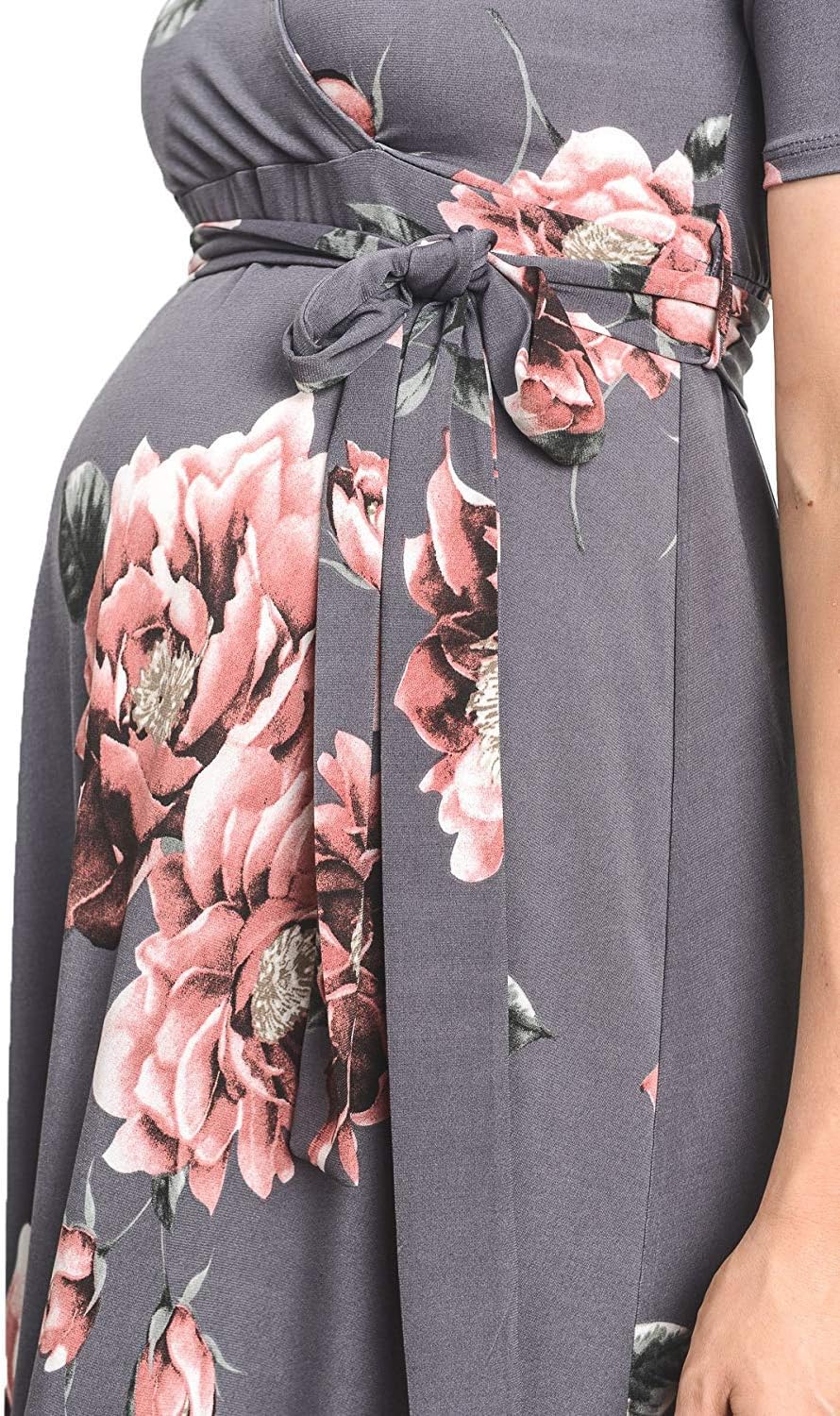 Hello Miz Women's Floral High-Low Surplice Wrap Nursing and, Grey, Size X-Large