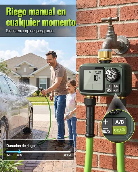 2 Valve Irrigation Programmer, Automatic Irrigation Computer, Timer for Garden Hose Tap, Rain Delay Function, Patio and Lawn, Dark Green - 3