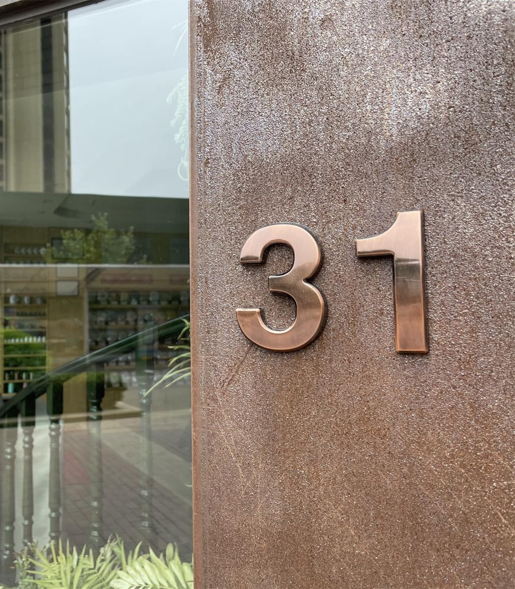4 Inch Mailbox Numbers, Self Adhesive House Numbers for Front Door, Floor, Street Address, Bronze Plating.(4" 10 Pack (0-9), Bronze)