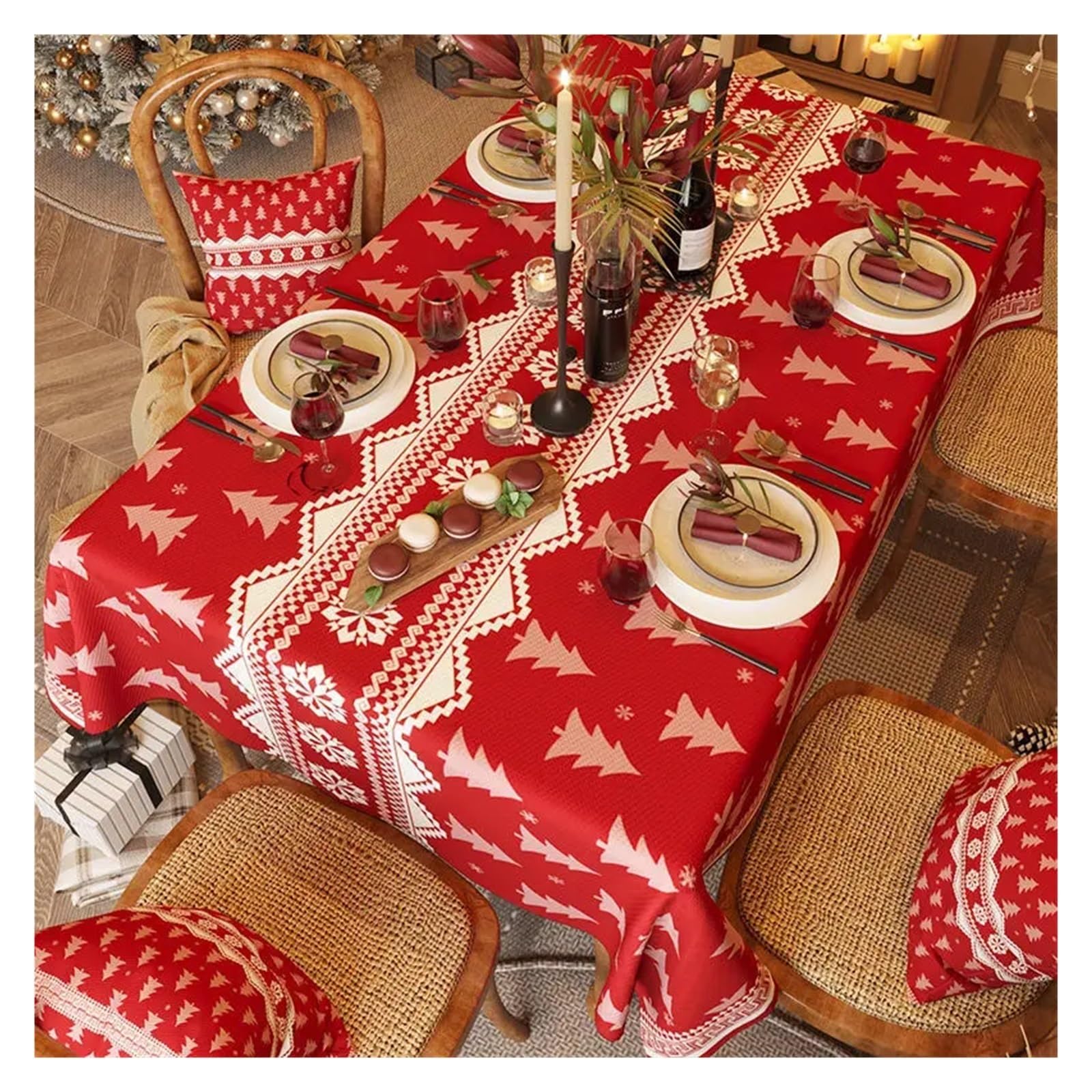 LYHYDMA christmas table cloth Red New Year Festive Christmas Tablecloth Kitchen Dining Table Party Tea Table Mat Home Decor Washable Dustproof Tablecloth For party, decoration(7,90x140cm 35x55inch)