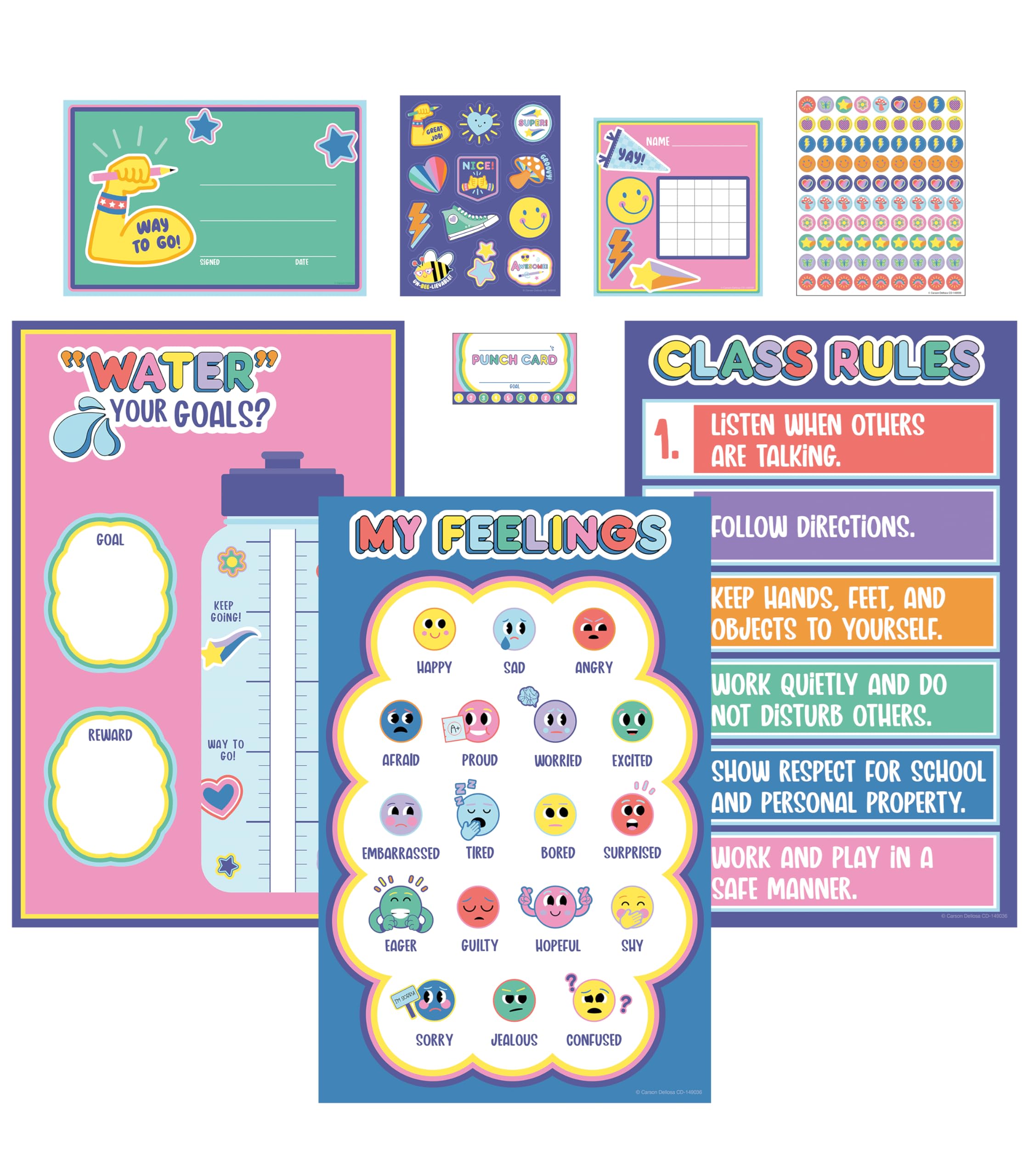 Carson Dellosa We Stick Together 107PC School Supplies, Incentives, Behavior Charts, Stickers, Punch Cards, Dry Erase Goal Tracker, Calming Corner