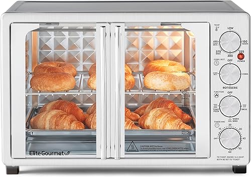 Elite Gourmet ETO4524 - Horno tostador de convección de 45 L, puertas francesas, temperatura y temporizador ajustables, horneado, asado, asado,