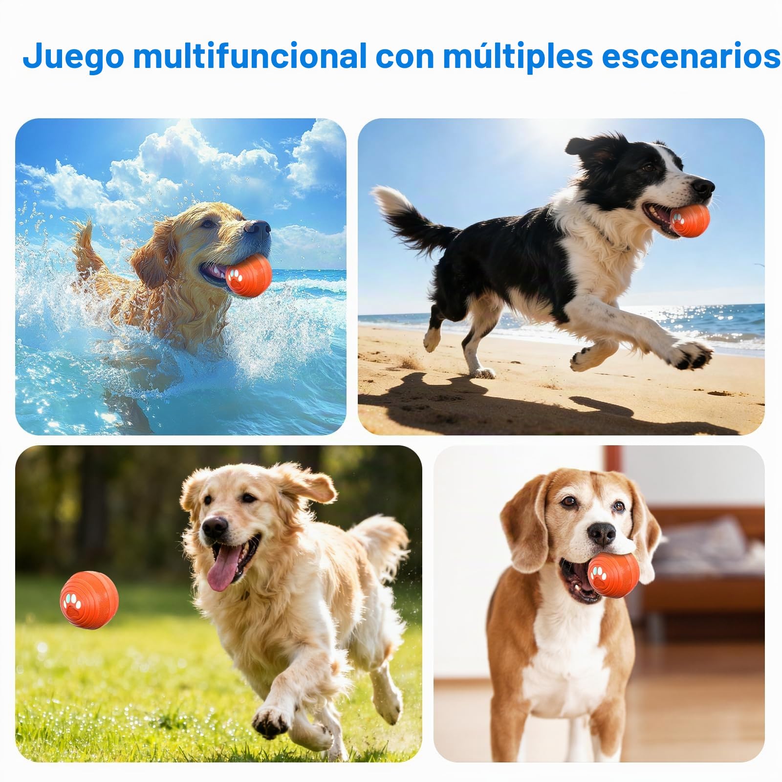 Pelota de Perro Interactivo Inteligente Juguetes para Perros con Material E-TPU Indestructible, 3 Modos para Cachorros, pequeños, medianos Perros automoving Dog Bola de Recarga rápida