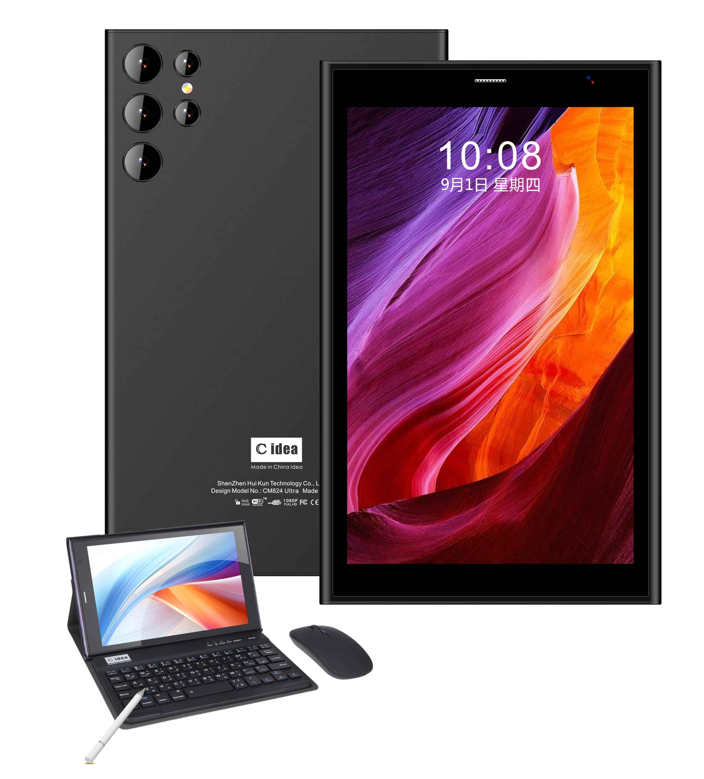 CM824 Ultra 8-inch Tablet, 5g Tablet Single SIM WiFi, Kids Tab Zoom Tiktok Supported Dual Camera, Android 14 Slim Tablet with Keyboard and Mouse (Black)