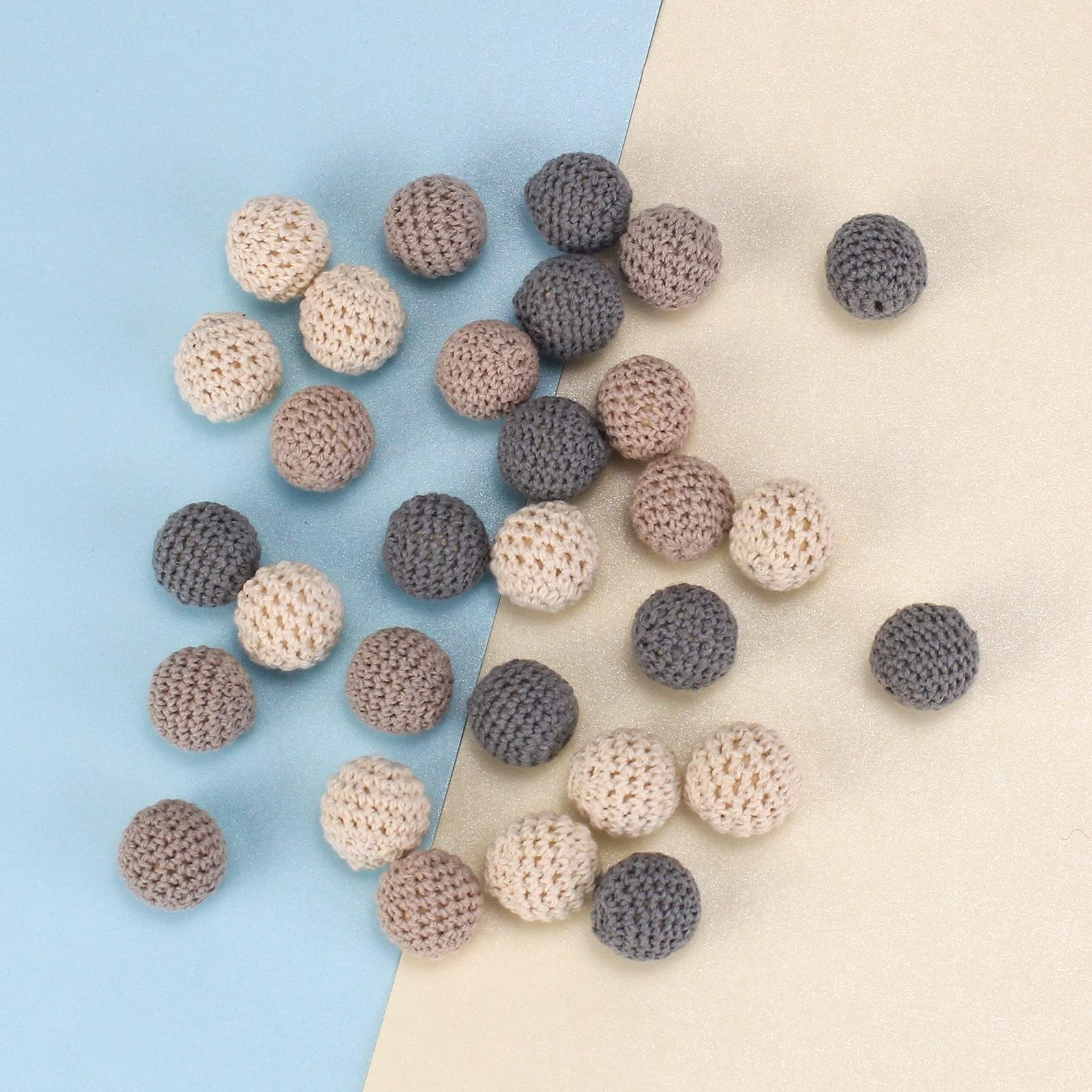 Kit Perles De Crochet En Bois 20 Mm - 30 Pièces Couleurs Café, Beige, Gris Pour Bijoux DIY, Collier, Bracelet, Déco - 5