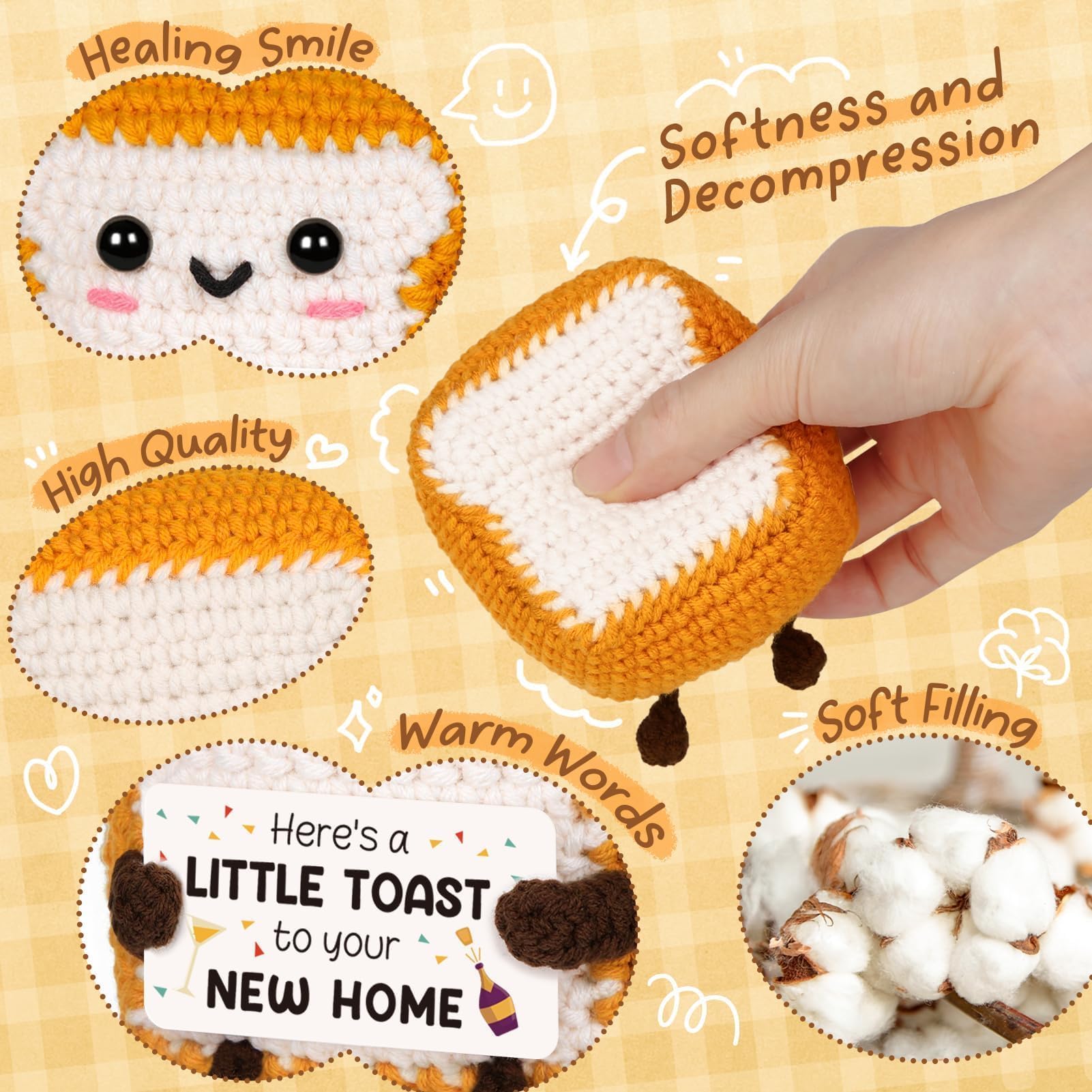 CheriGift New Home Gifts for Couple Handmade Crochet Toast Plush With 'Here's A Little Toast to Your New Home' Message Card - Image 4