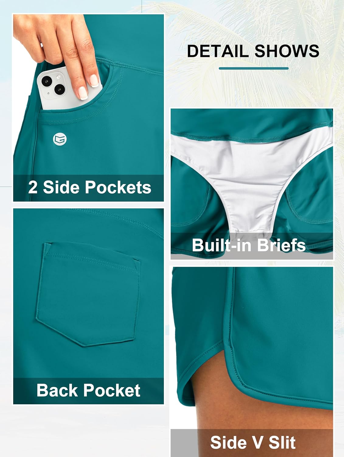 G Gradual Women's 3"/5'' High Waisted Swim Board Shorts with Pockets Liner Quick Dry Swimsuit Bottoms Bathing Suit for Women