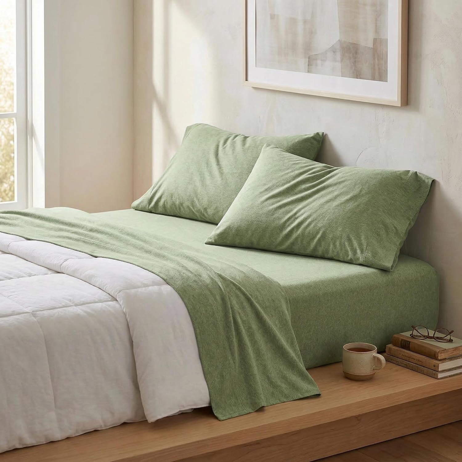 U.S. Polo Assn. Jersey Knit Sheet Set, Cotton Blend, T-Shirt & Pajama Feel, Deep Pocket, Wrinkle-Resistant, Cooling & Breathable, Everyday Comfort Stretch