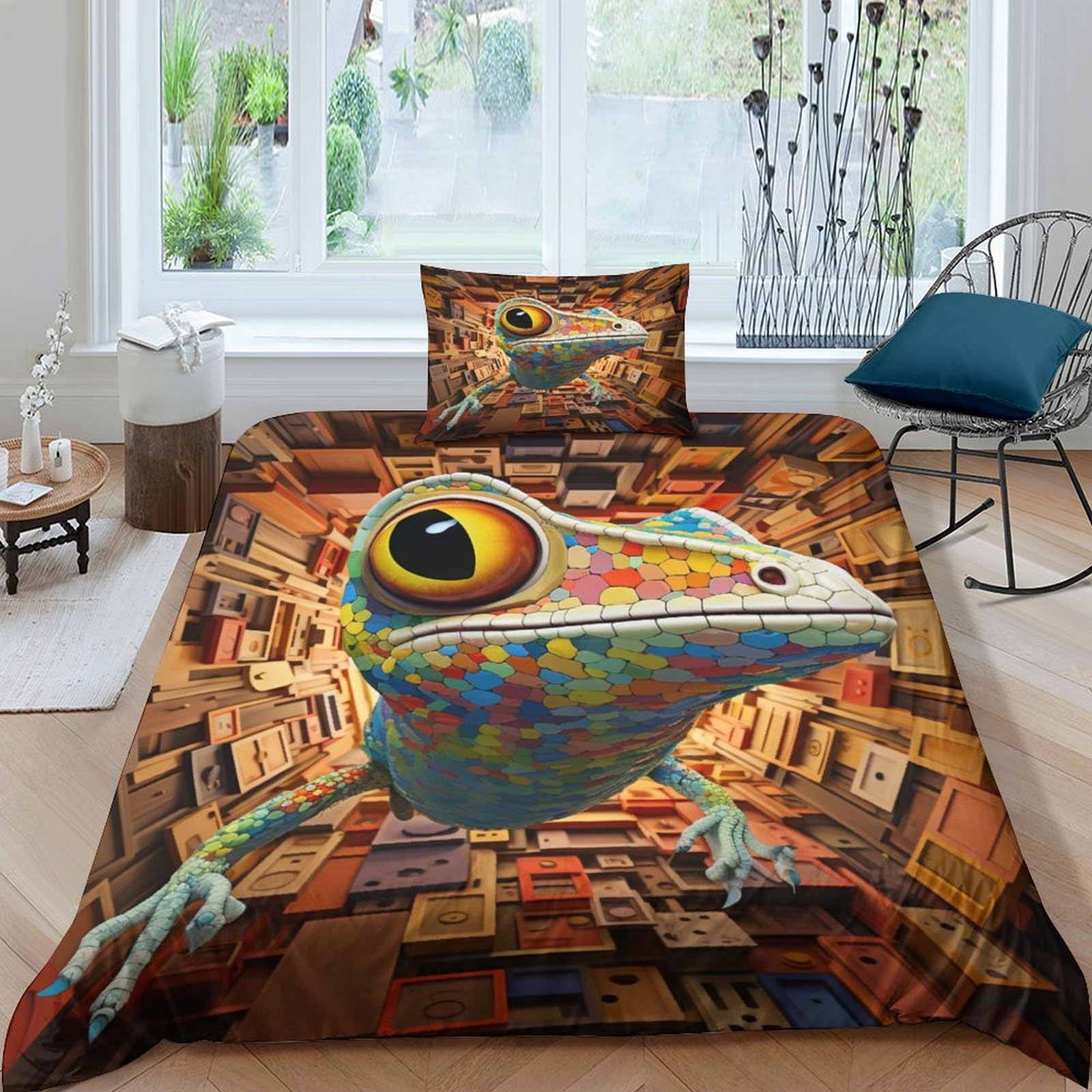Lézard coloré 3D parure de lit microfibre 135x200 avec taie d'oreiller