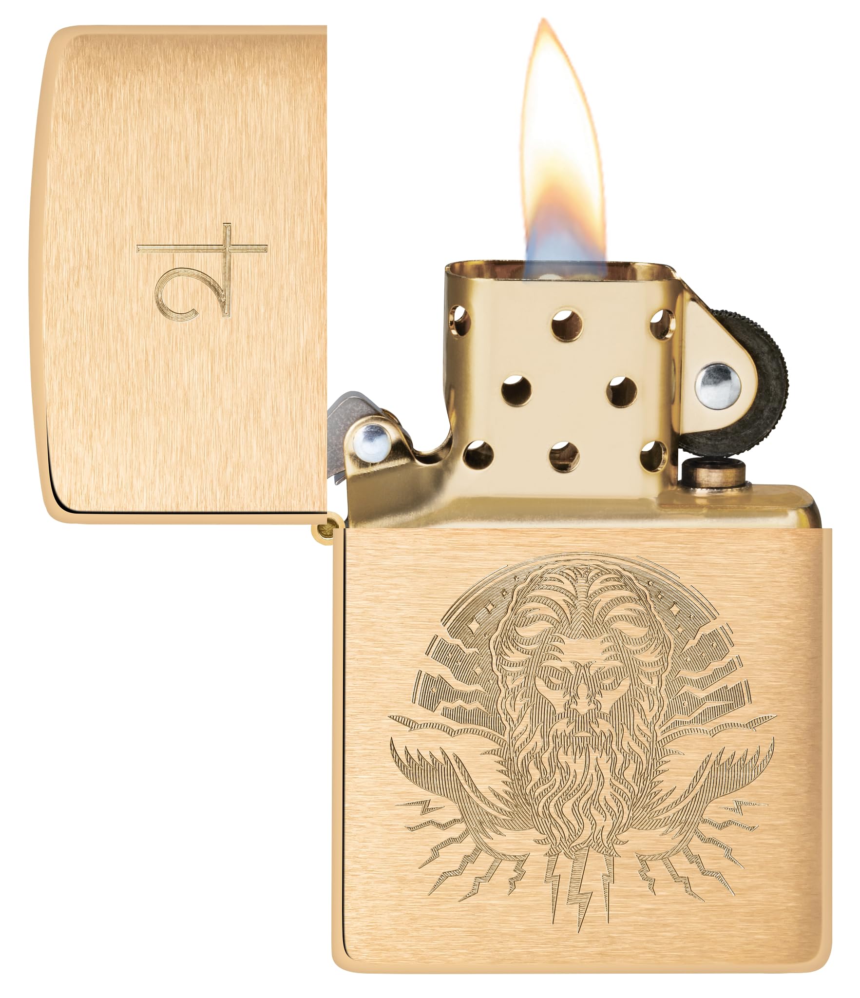 Zippo Briquet tempête God Jupiter Motif Dieu Jupiter, Laiton brossé, Gravure Laser, Rechargeable, réutilisable, Design Coupe-Vent, boîte Cadeau, fabriqué aux États-Unis