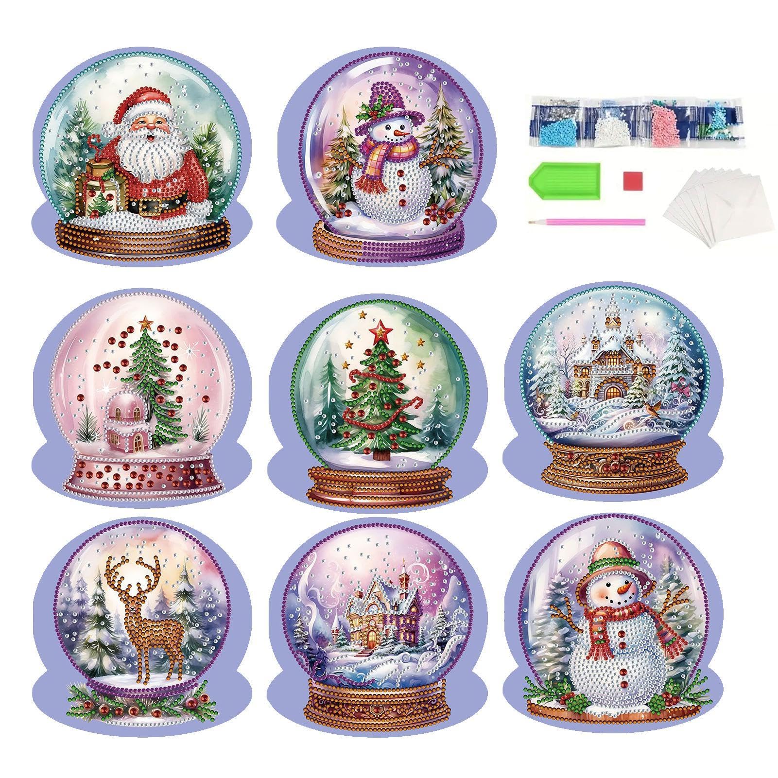 Christmas Diamond Art, Cards Diamond Art Christmas, Crystal Art Greeting Cards, for Greetings 29 x 15 x 0.1 cm/11.38 x 5.91 x 0.04 Inches 8 Envelopes 8 Greeting Cards, 1 Drill Pack 1 Dot Drill Kit