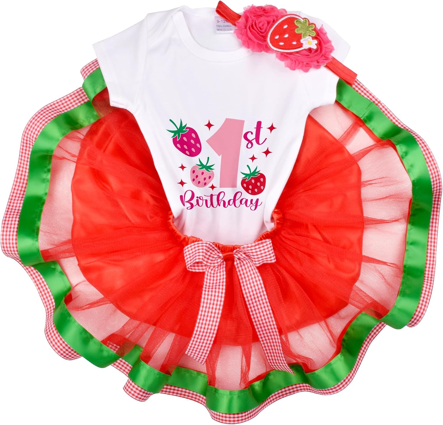 Baby Girls Strawberry 1st Birthday Tutu Outfit Watermelon Princess Tutu Skirt Cotton Romper+Tutu Skirt+Headband