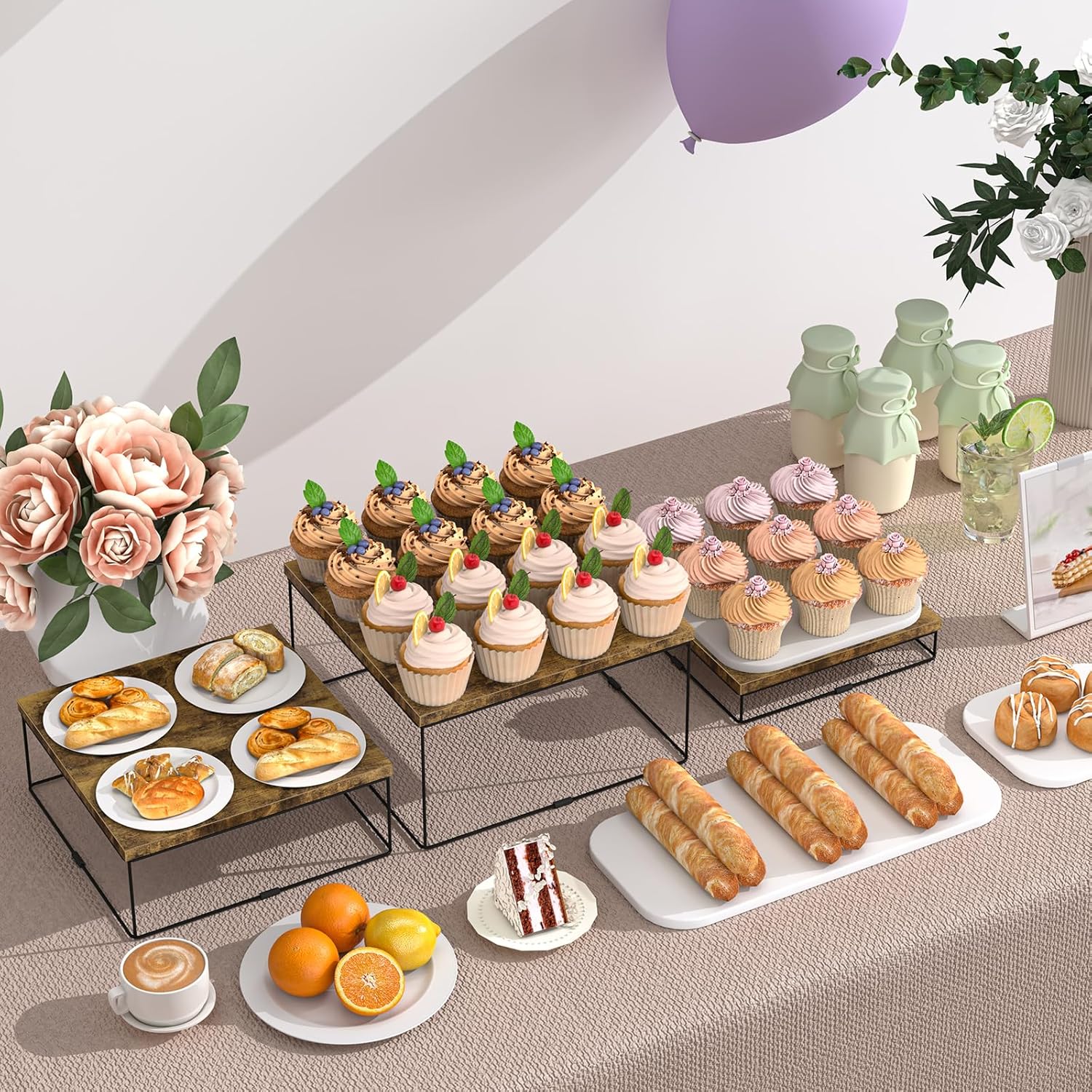 ELITEROO Buffet Risers, 3 Pack Wooden Risers Display Stands, Square Food Risers for Buffet Table, Tiered Dessert Display Stands, Food Stands for Display Party, Rustic Brown, 9"x10"x11"