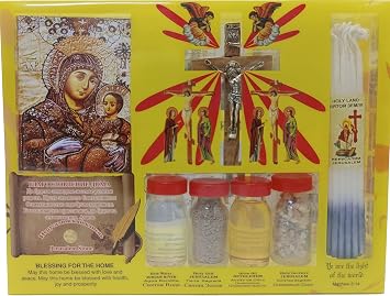 Zuluf Holy Land Set Of Holy Water, Soil, Oil, Insence Holy Candles Mary Icon And Olive Wood Cross | Virgin Mary Holy Wate From Jordan River Blessed | Holy Oil From Jerusalem From Israel HLG002