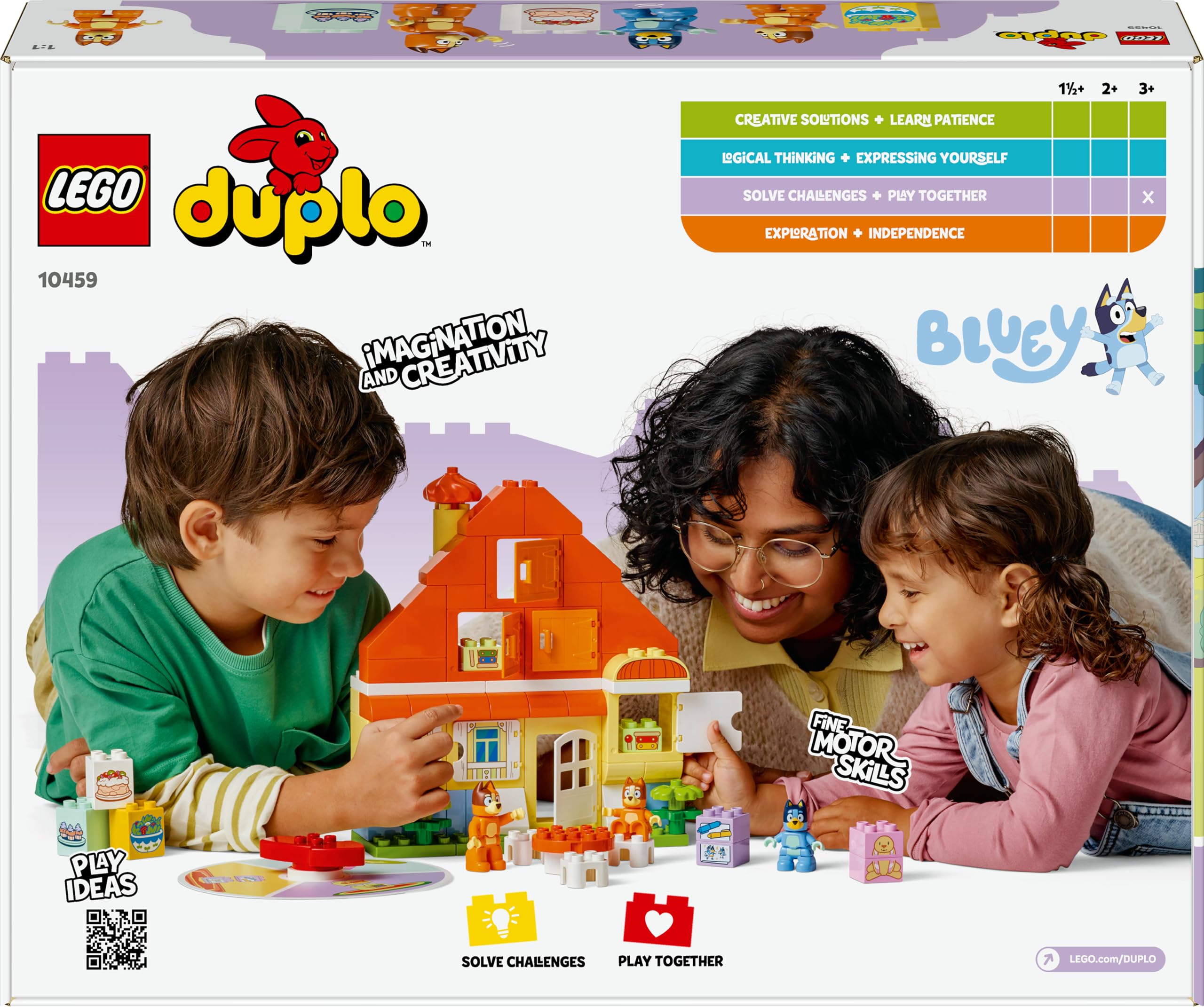 LEGO Duplo La Maison de Famille de Bluey et Le Jeu de Mémoire - Jouet Interactif Inspiré du Jeu de Société - 3 Figurines, Fenêtres & Roue Fonctionnelles - Cadeau pour Fille ou Garçon dès 3 Ans 10459