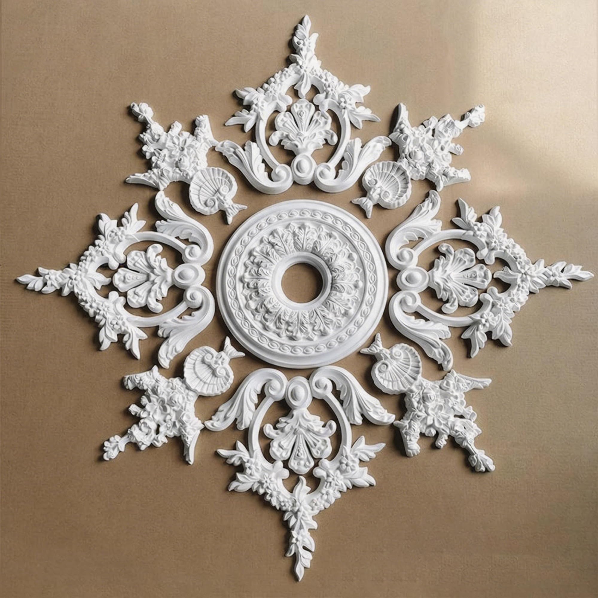 Rosone Lampadario Soffitto Bianco Polistirolo Decorativo | Medaglione del Ventilatore Rotonda Moderno per Pareti Portalampada(108cm)