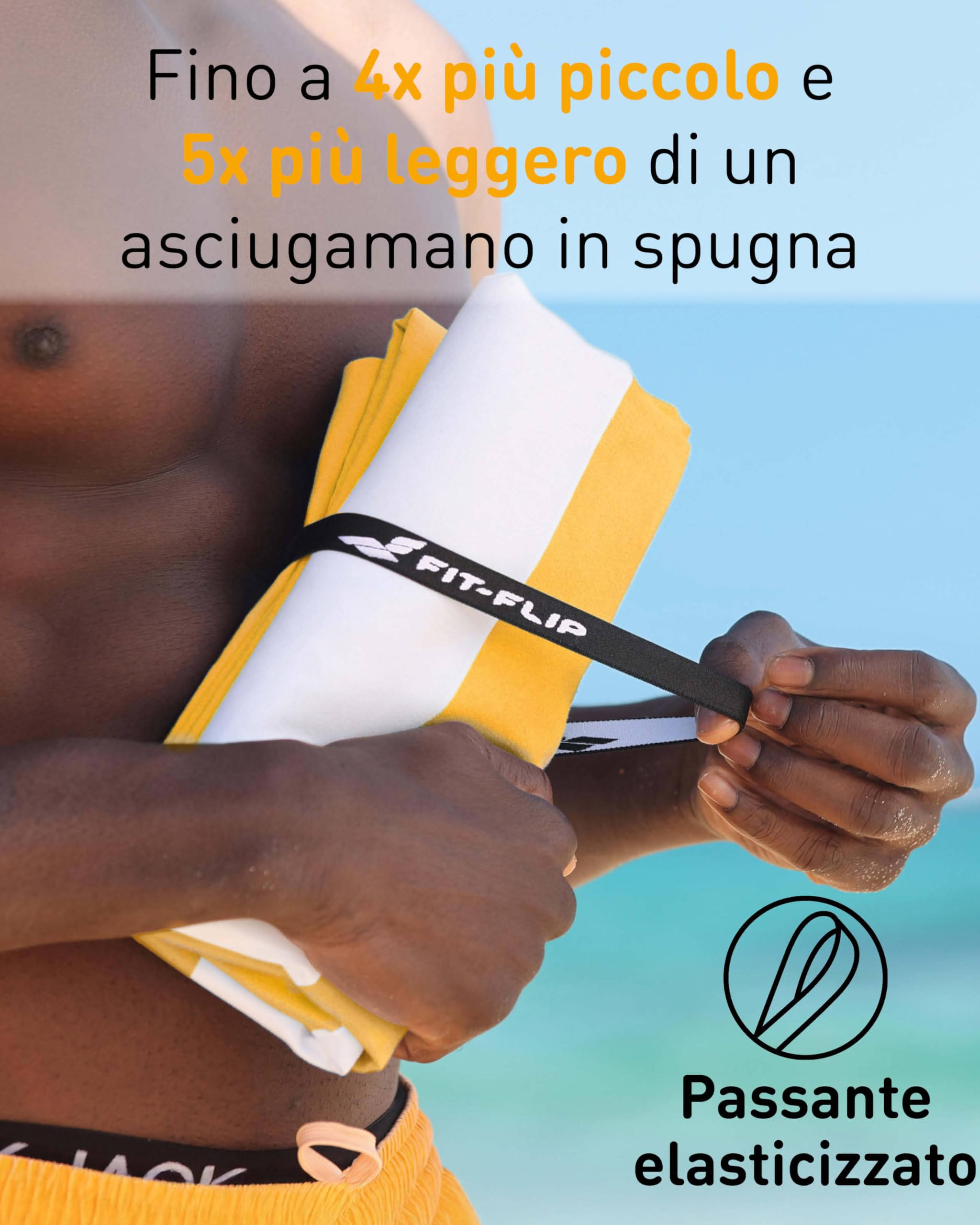 Fit-Flip Telo Mare microfibra – leggero, fine e ad asciugatura rapida – asciugamano microfibra grande – teli antisabbia da spiaggia – 100% riciclato - rigato giallo limone-bianco 160cmx90cm
