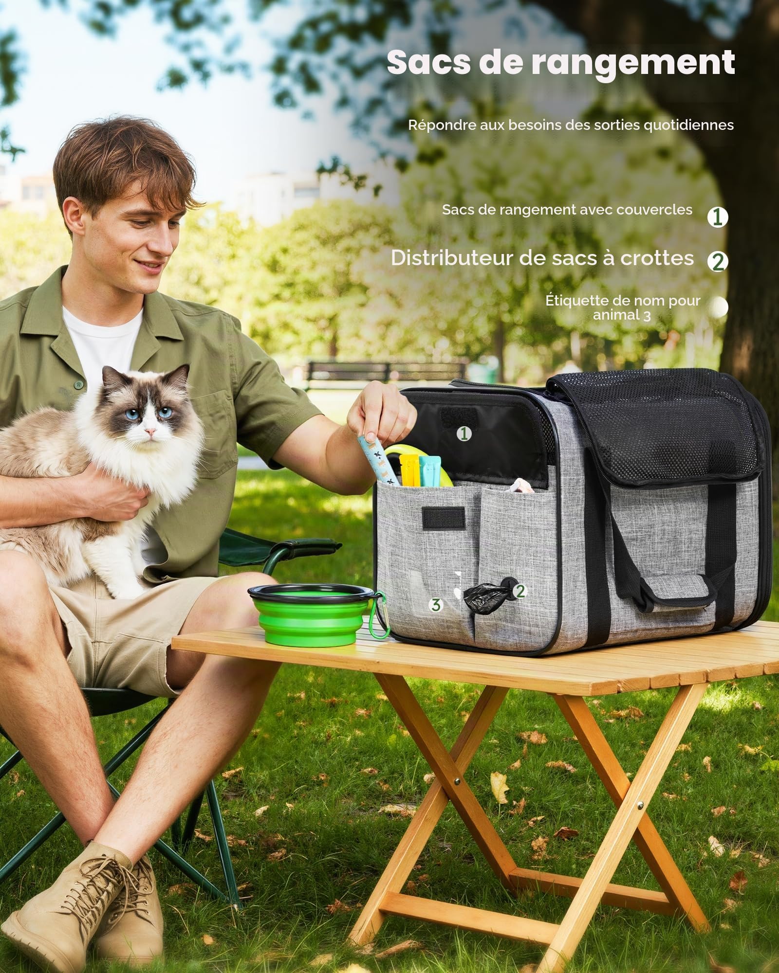 Pecute Sac de Transport pour Chat, Sac à Dos de Transport Portable pour Chiens Voyage pour Chats avec Mangeoire Pliable Porteur pour Animaux Tissu de Maille Respirant Convient jusqu'à