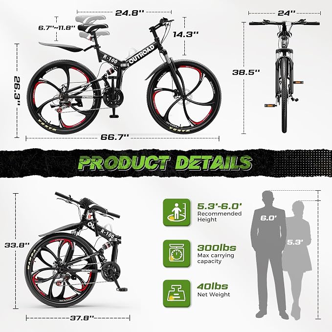 Bicicleta Montaña Plegable 26" 21 Velocidades Suspension Dual miniatura 4