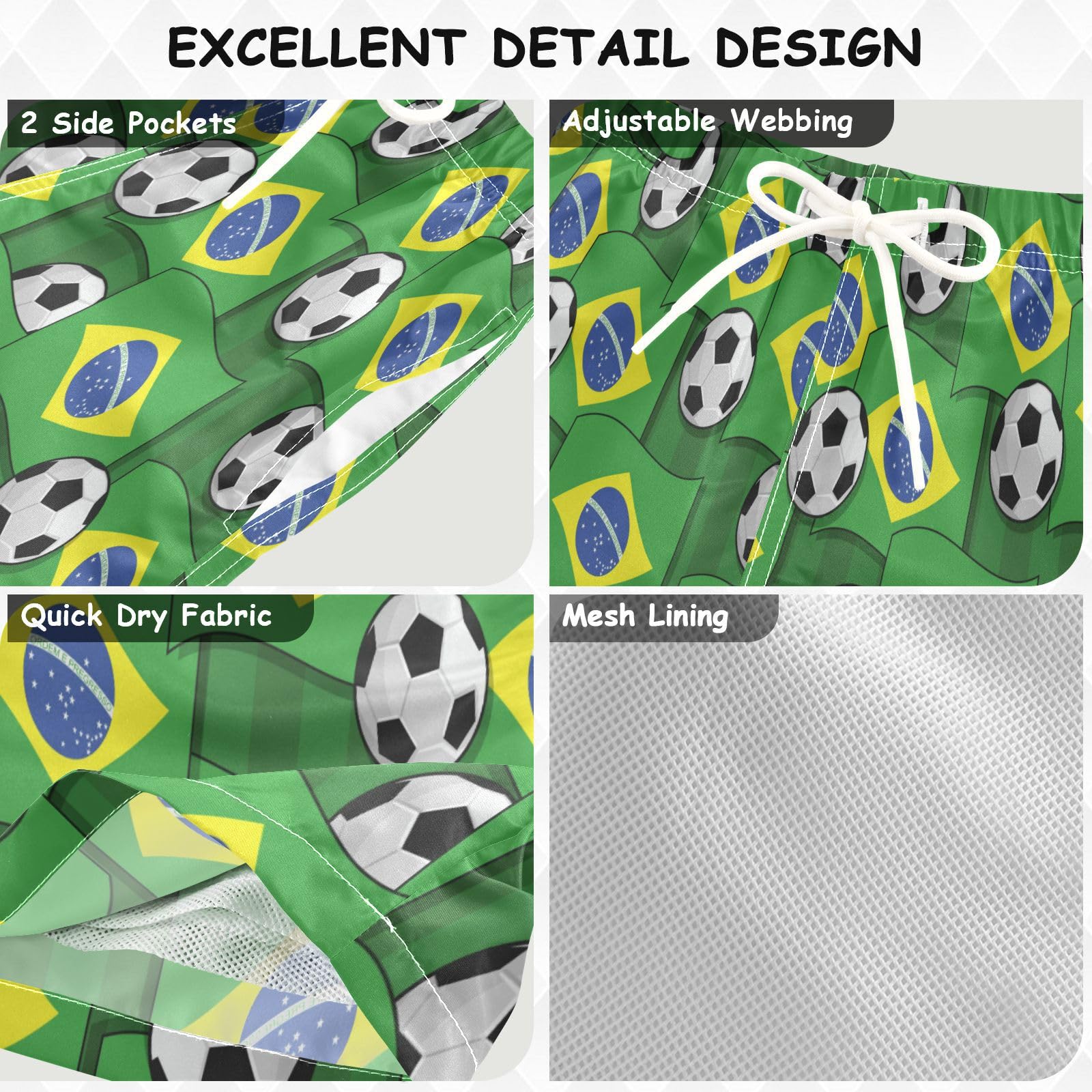 Brazil Flag Soccer Balls Boys Swim Trunks Toddler Swim Board Shorts Quick Dry Little Boy Swimwear Bathing Suits