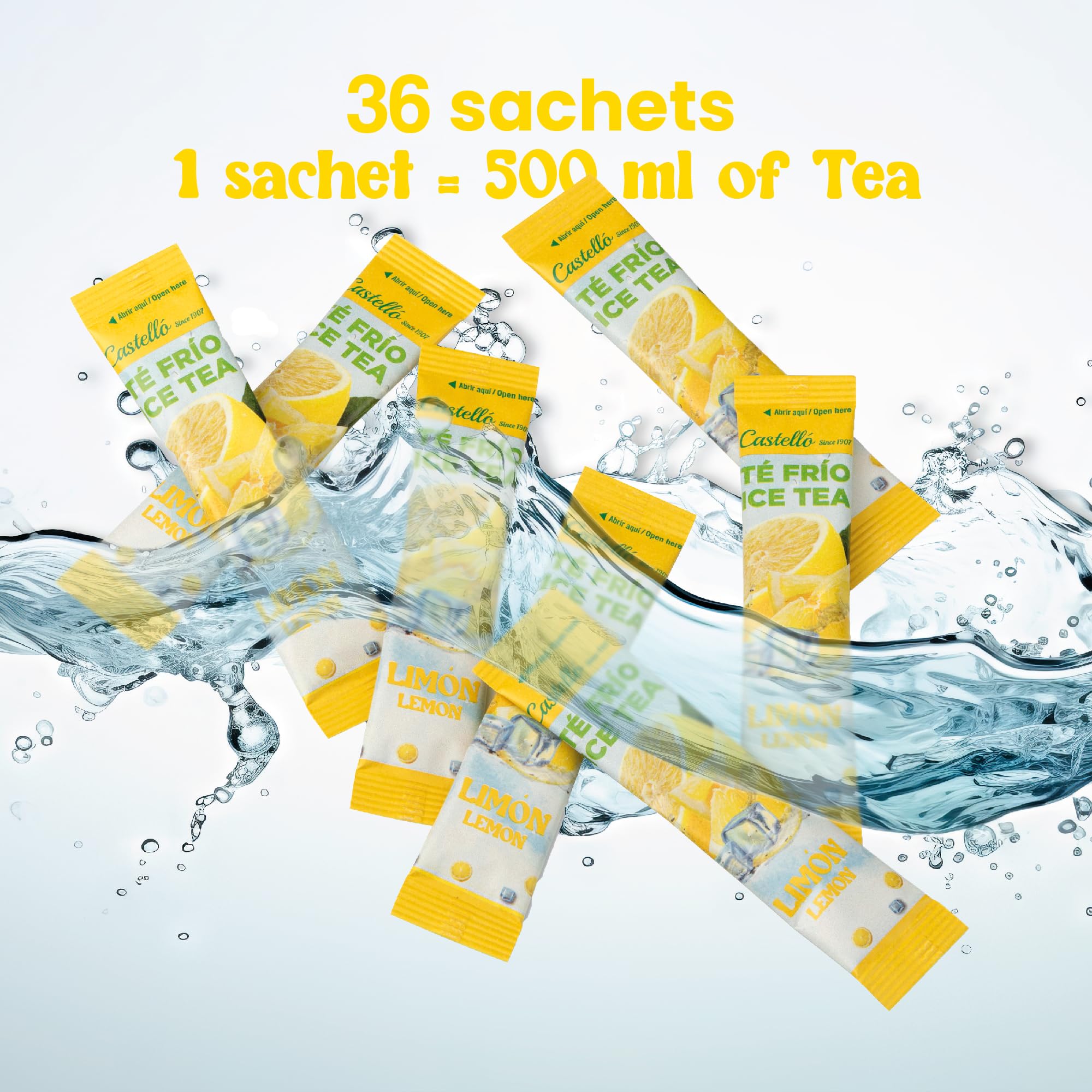 Castello since 1907 Mrożona Herbata | Cytryna | 36 Sztuk | Ice Tea - Iced Tea - Rozpuszczalna Zero w Saszetkach Zero Kalorii, Bez Cukru, Bez Aspartamu