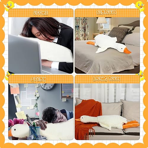 Miniatura 6 de Lenwen Peluche gigante de ganso blanco, grande, de pato de peluche, animales de peluche grandes y suaves, linda almohada de ganso, regalos para