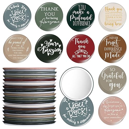 Thyle 30 espejos compactos inspiradores de Navidad, regalo de agradecimiento a los empleados, espejo de bolsillo portátil redondo de 2.76 pulgadas,