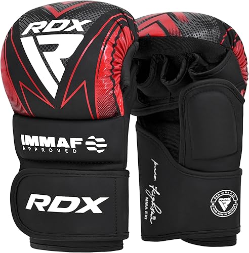 Miniatura 1 de RDX IMMAF - Guantes de agarre de sparring aprobados, diseño híbrido de grado profesional para nivel de competencia y entrenamiento, palma abierta
