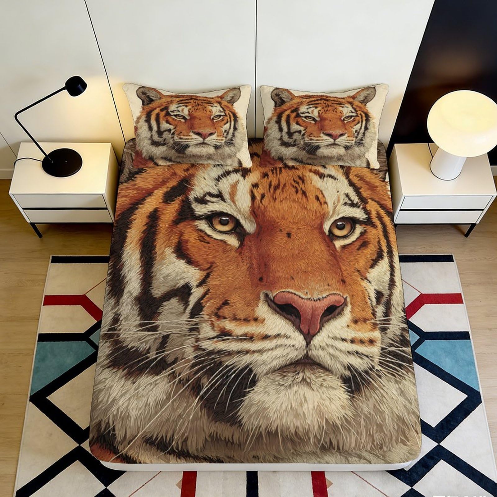 Jqzkxnhpbr Style-1 3D Printed Tiger Face Fitted Sheet Microfiber Soft Anti-Slip Realistic Wild Animal Bed Cover For Bedroom Decor 90X200x25cm