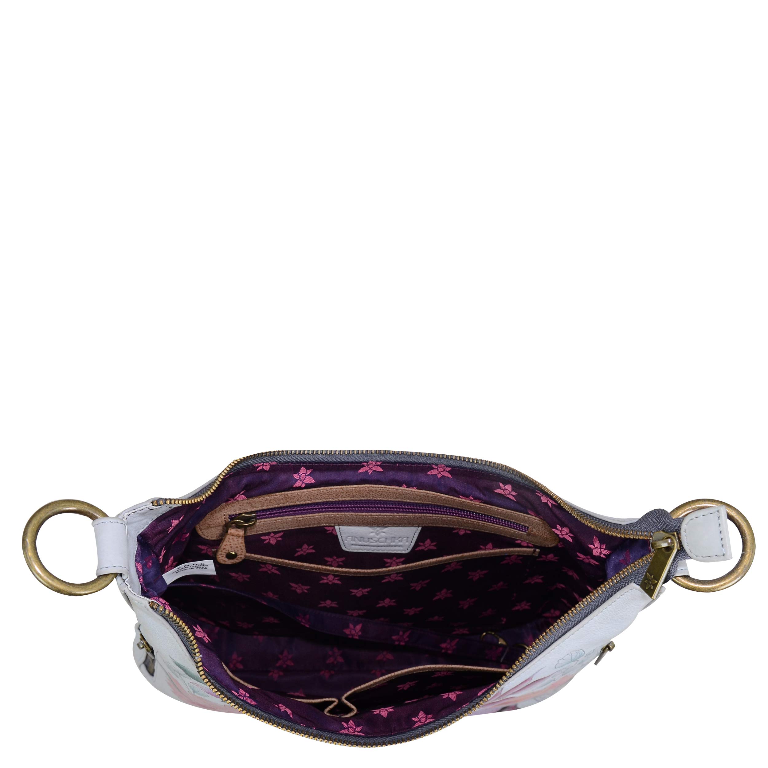 Anuschka Hobo sottile da donna in vera pelle dipinta a mano con tracolla - entrata superiore con zip, tasche multiple, Bel Fiori, Etichettalia unica