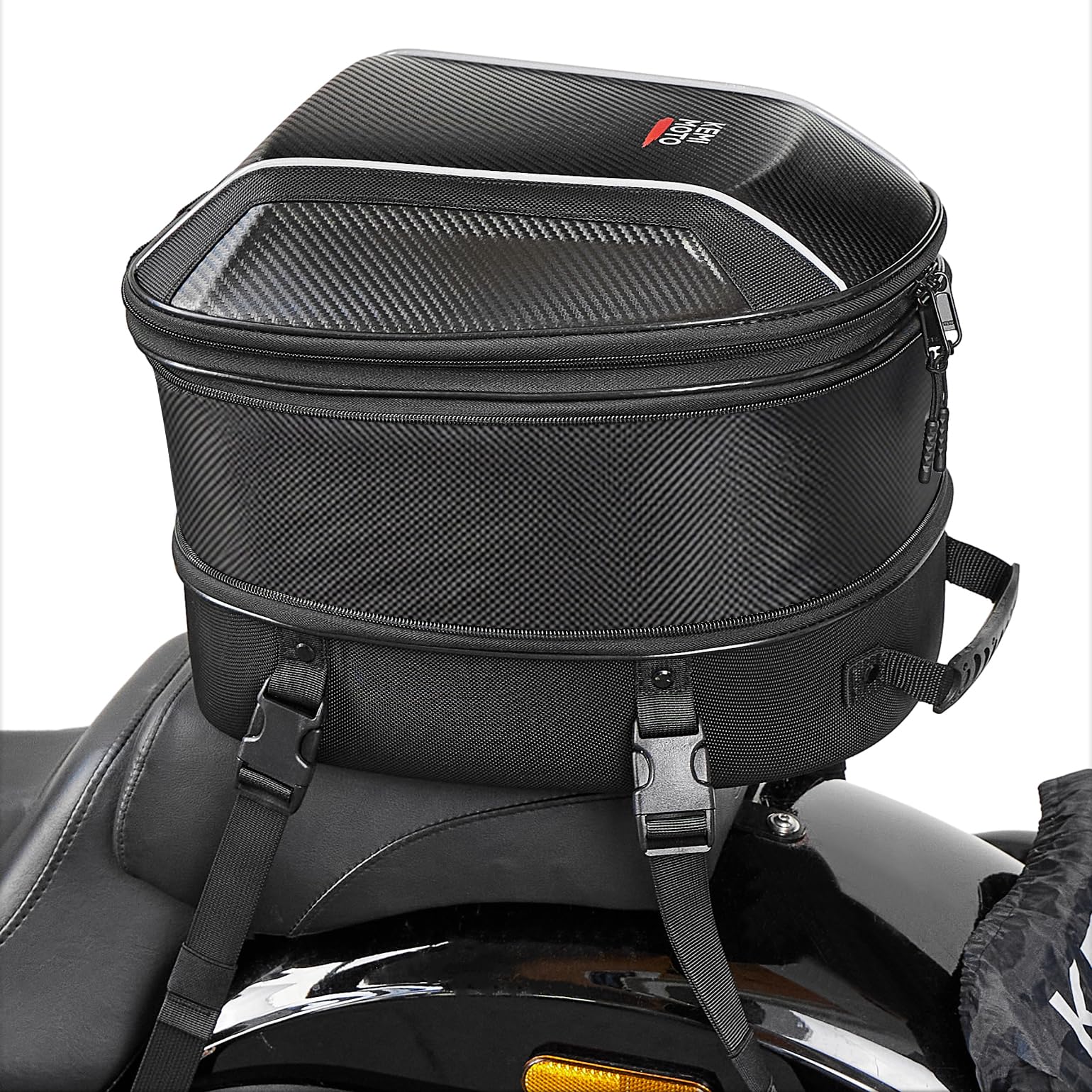 KEMIMOTO Borsa Posteriore Moto Impermeabile con Lucchetto a Combinazione, 11L–21L Espandibile Borsa Moto Rigida in EVA con Copertura Antipioggia, Rimovibile come Borsa a Mano o Zaino