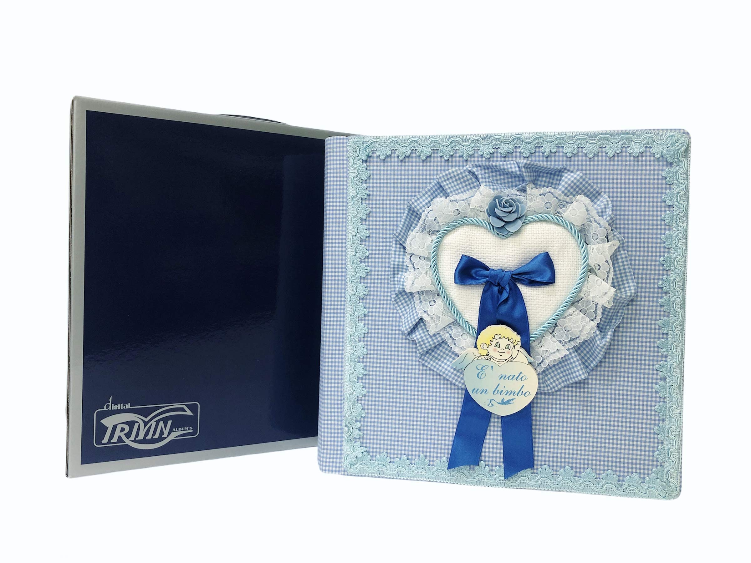 TriVin Art, Álbum de fotos artesanal fabricado en Italia (bactesimo) 30 x 30 cm, 40 páginas marfil, con papel protector para bautizo.