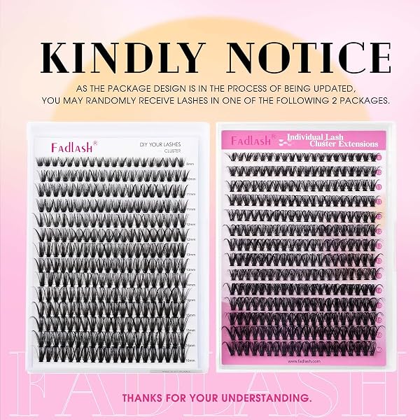 A close-up view of the FADLASH Eyelash Clusters tray showing mixed lengths and curls for DIY application.