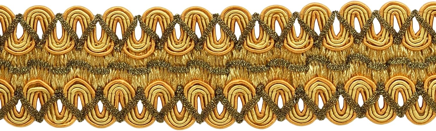 2" (5cm) Wide Noblesse Collection Vintage Gimp Braid Trim (Style# 0200HG) Canary Gold Multicolor #4875 (Dark Gold, Yellow Gold) 6 Yard Value Pack (18 ft/5.5m)