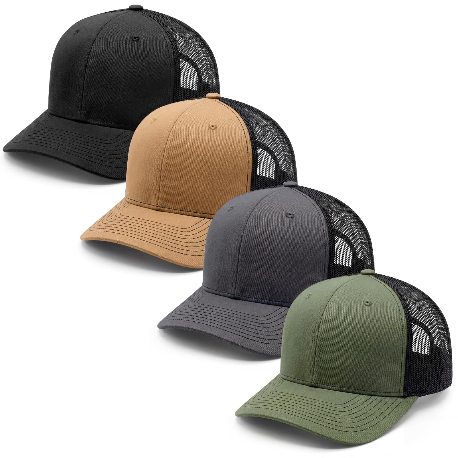 Simlakey 4 Pack Mens Trucker Hat Baseball Cap Adjustable Breathable Mesh Golf Hat Side Durable for Men Woman