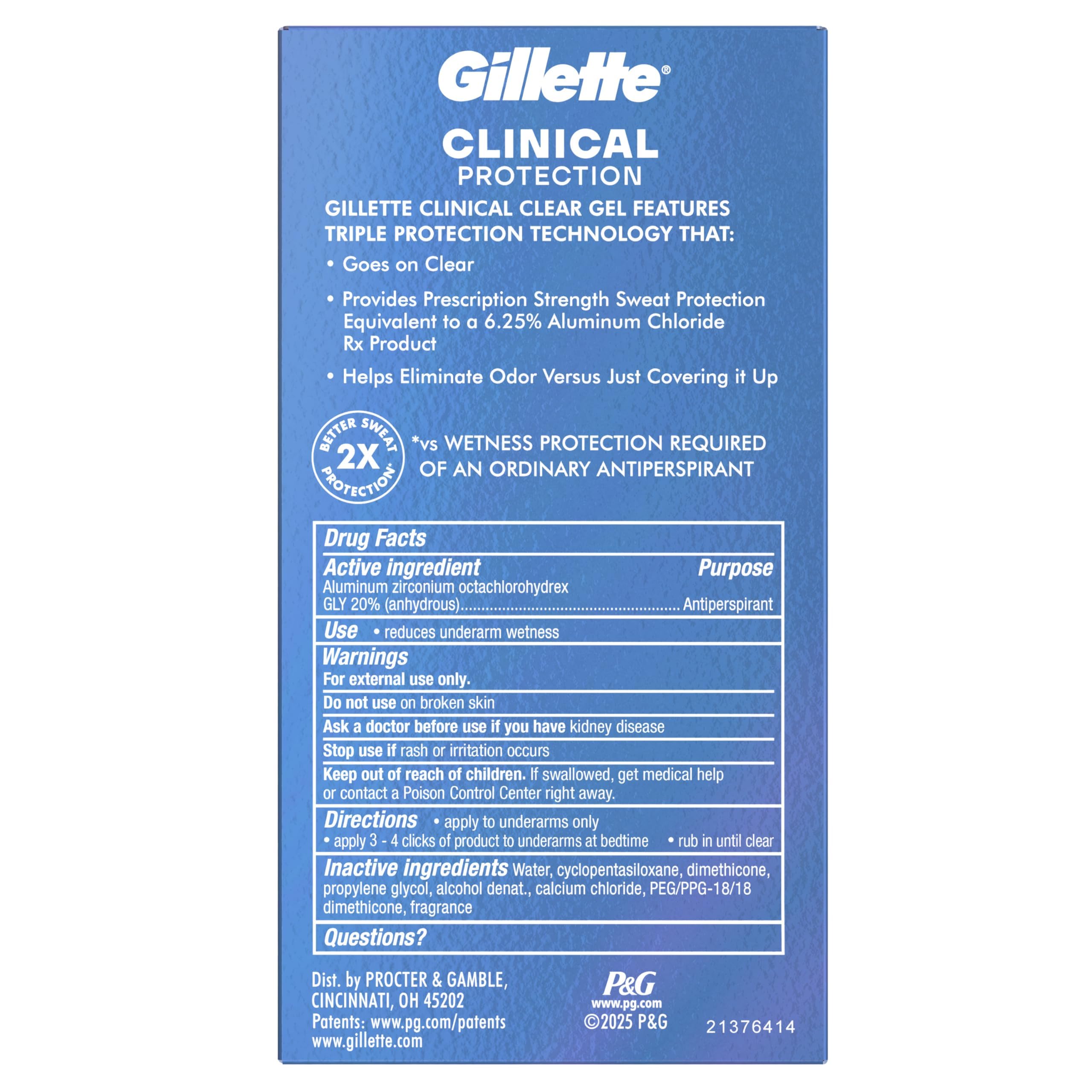Gillette Clinical Strength Clear Gel Men’s Antiperspirant and Deodorant, 72-Hour Sweat Protection, Cool Wave, 1 Clinical Brand For Men, 2.6 oz (Pack of 3)