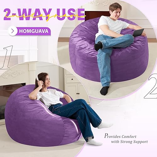 Miniatura 5 de Homguava Bean Bag Chair 3' Bean Bags con relleno de espuma viscoelástica, sillas de puf grandes, sofá suave con funda de terciopelo holandés-36 × 36