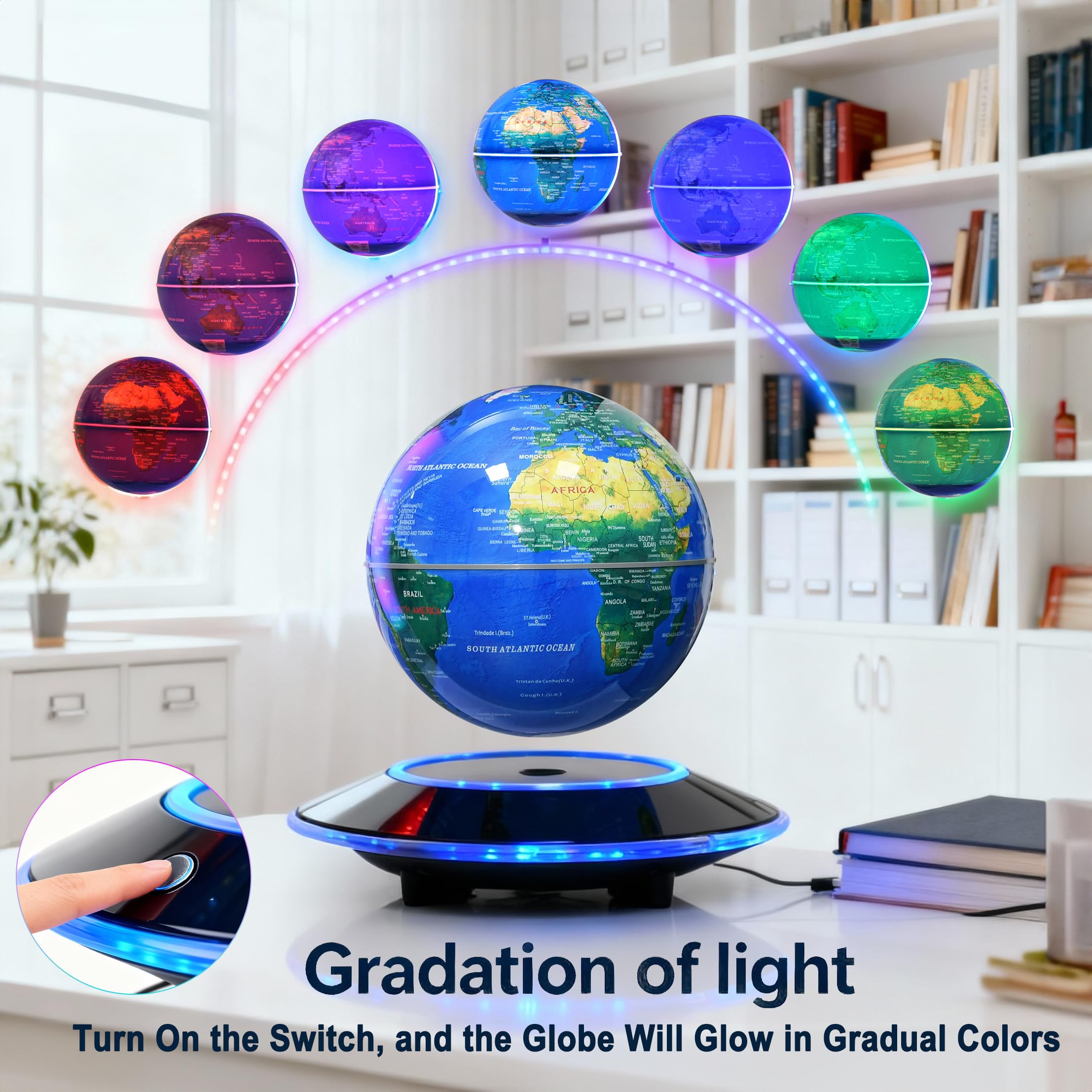 Globo Terráqueo Flotante Magnético de 6 Pulgadas con Iluminación LED de KAIMC para Niños, Decoración de Oficina Fresca para Hombres, Regalos de Cumpleaños Únicos