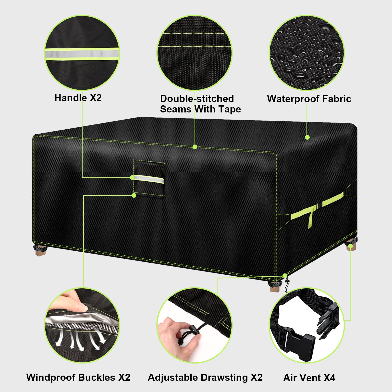 VDISRR Copertura Tavolo Esterno Iimpermeabile, 600D Resistente Oxford Telo Esterno Tavoli 180x122x74cm, Copridivano Protettive per Mobili da Giardino con Prese d'Aria, Antivento, Antipolvere, Anti-UV