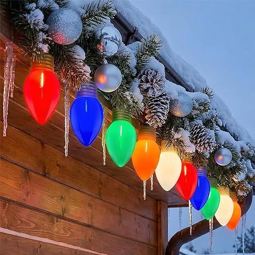 Luces gigantes de Navidad para exteriores, 16 pies, luces de Navidad gigantes con 10 bombillas grandes multicolores, luces decorativas conectables