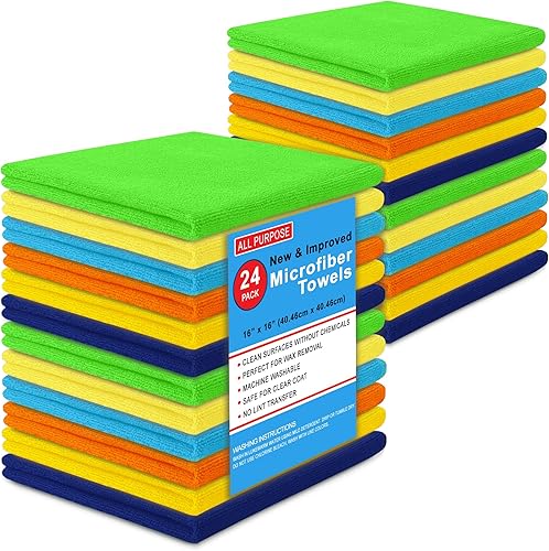 Blue Horizon Toallas de limpieza de microfibra, paquete de 24, toallas de felpa ultra suaves, paños de limpieza de microfibra de alta calidad