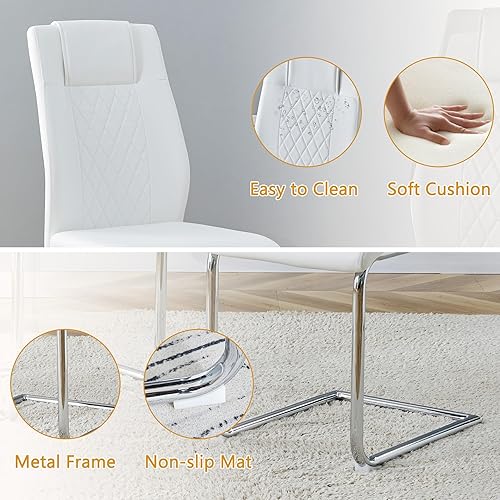 Miniatura 7 de Juego de mesa de comedor para 6, mesa y sillas de cocina blancas brillantes, juego de mesa de cocina de 63" con calcomanías de mármol para 6 con
