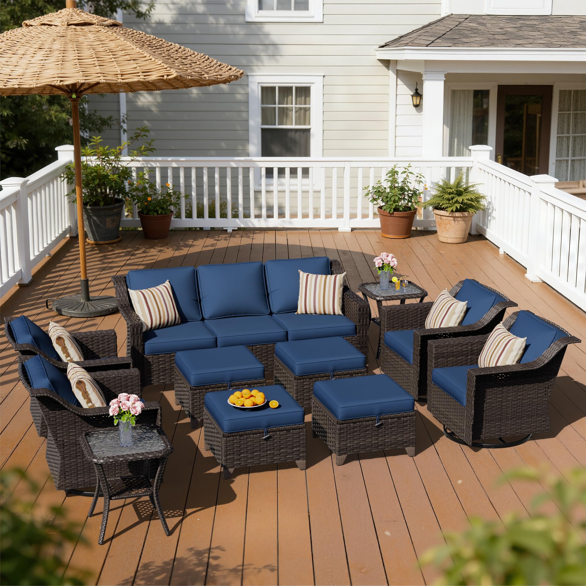 11 Piece Patio Furniture Set, Wicker Outdoor Conversation Set